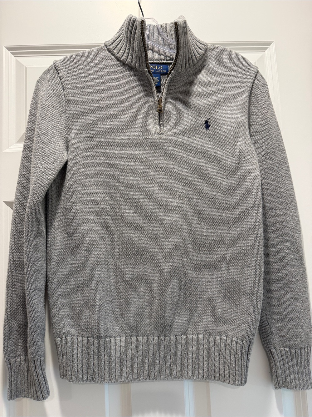 Boys Large Polo by Ralph Lauren Gray Half-Zip Mock Neck Sweater